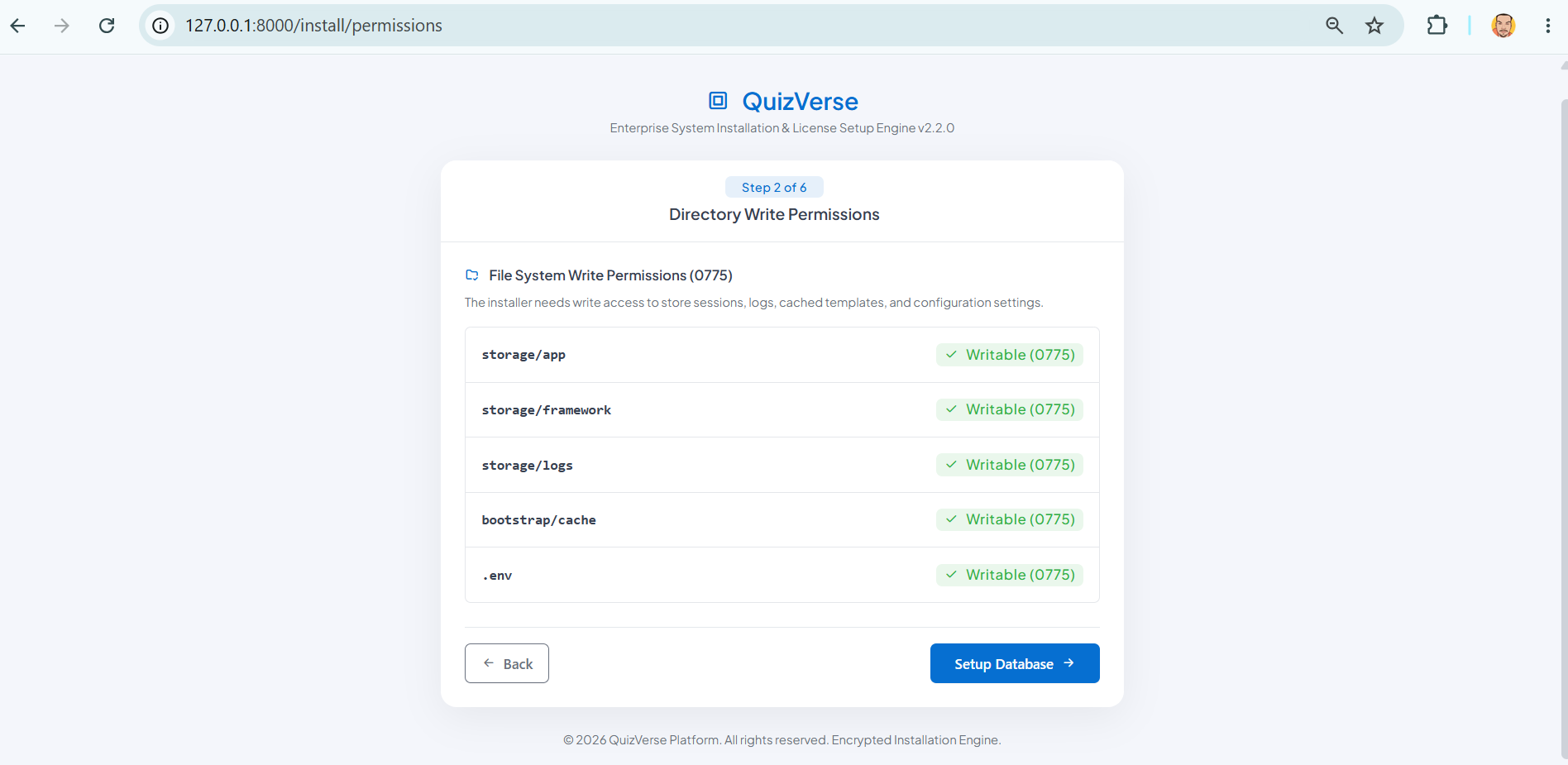 QuizVerse Web Installer Step 2 - Database Configuration