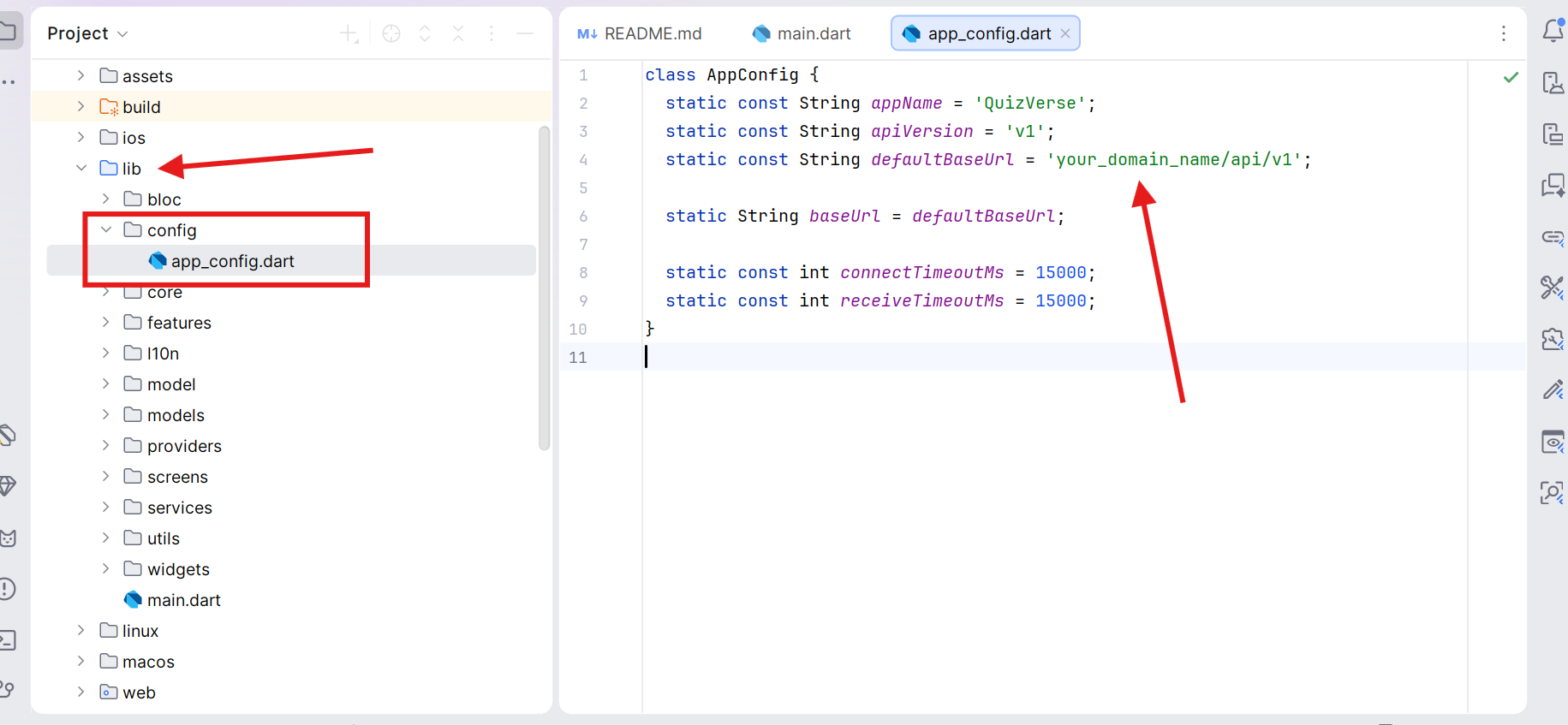 QuizVerse Mobile App - App Config API URL setup