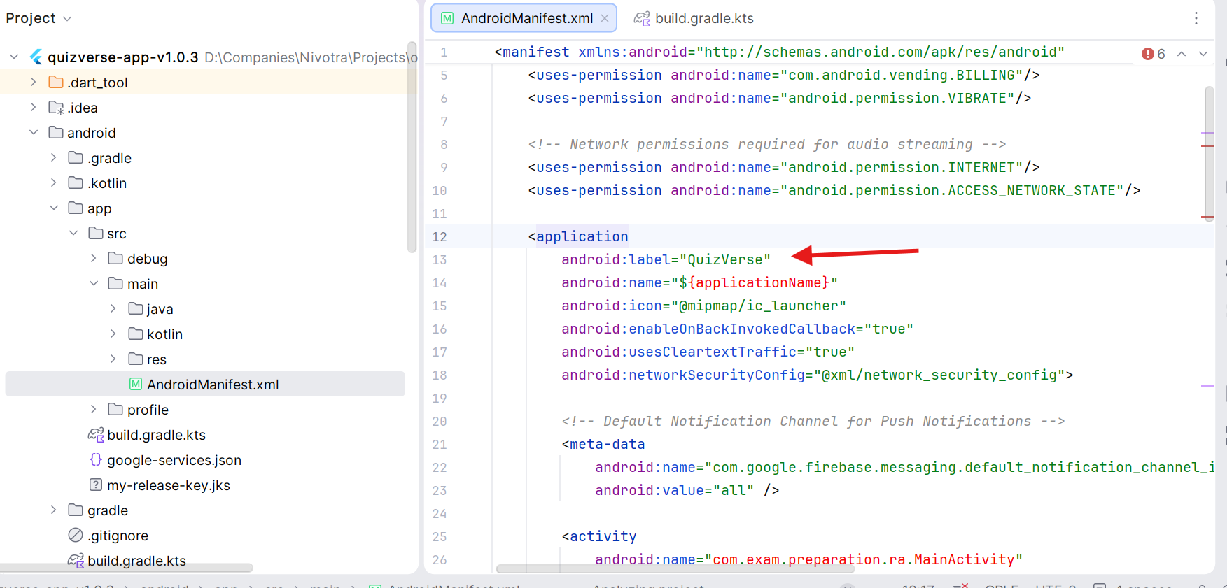 Change Android App Name in AndroidManifest.xml